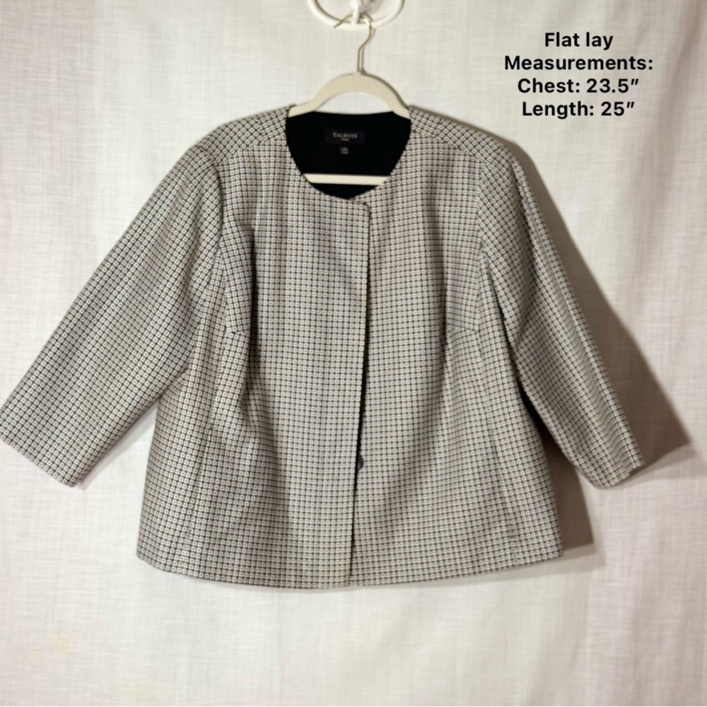 Talbots Womens 16W Black White‎ Checkered Geometric Blazer Jacket Hidden Button